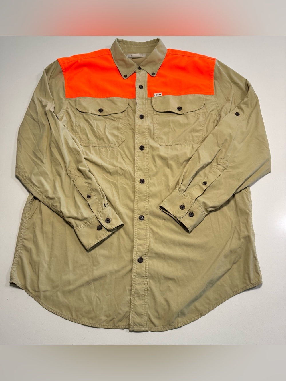 CC FILSON SPORTSMAN'S SHIRT Size Medium TWILL/BLAZE HUNTING Tan